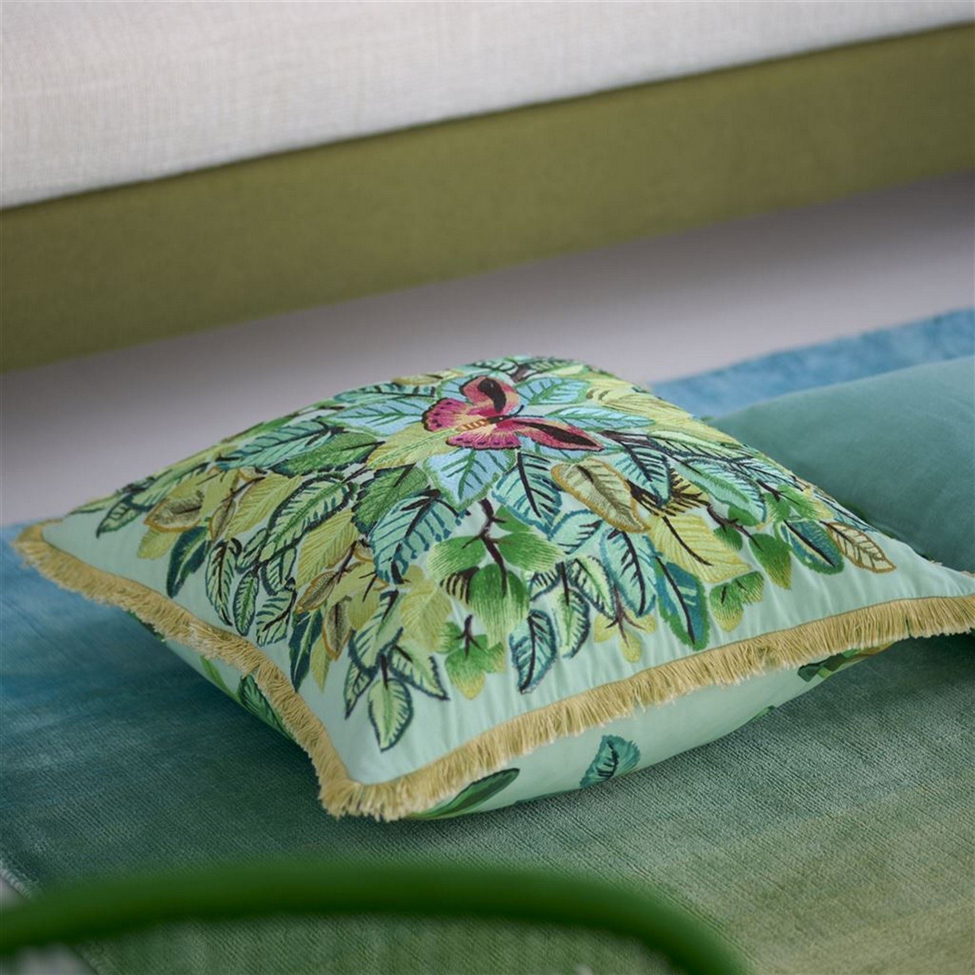 Celastrina Embroidered Cushion By Designers Guild In Turquoise Blue